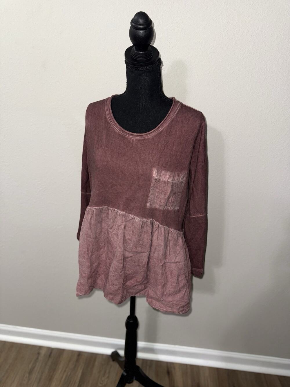 Anthropologie 9-H15 STCL Womens Blouse Linen Blend Peplum Babydoll 3/4 Sleeve MD